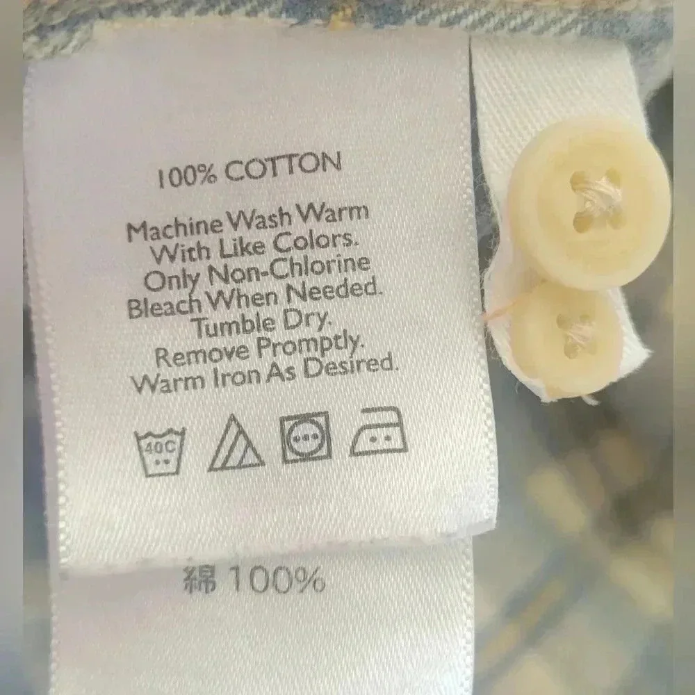 Eddie Bauer cozy pastel yellow & blue flannel shirt size medium - Picture 8 of 9